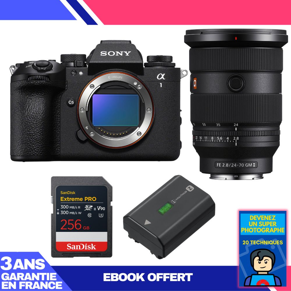 Boitier Sony alpha 1 II + FE 24 70mm f2.8 GM II + 1 SanDisk Extreme PRO UHS II SDXC + Sony NP FZ100 + Ebook 'Devenez Un Super Photographe - vue 2