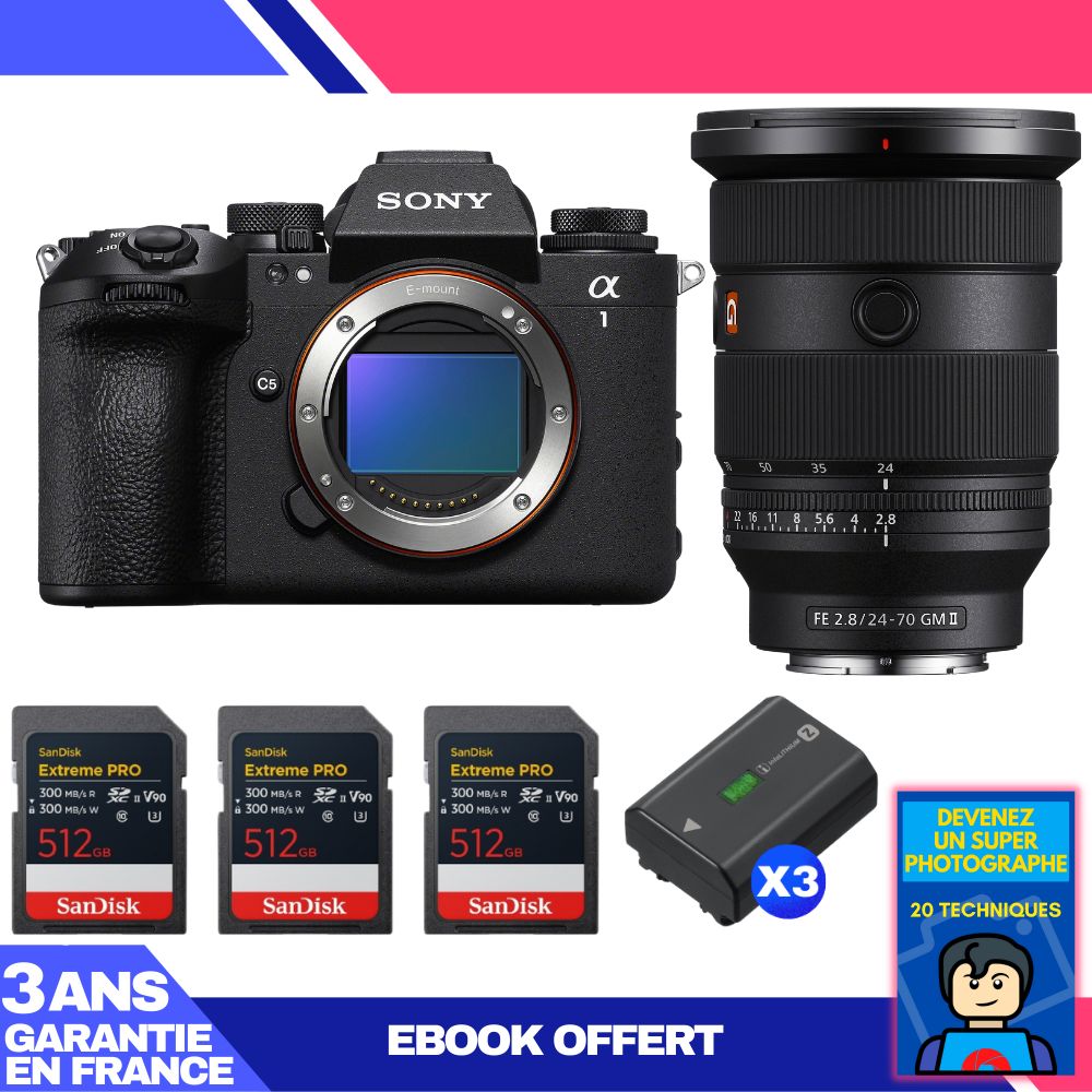 Boitier Sony alpha 1 II + FE 24 70mm f2.8 GM II + 3 SanDisk Extreme PRO UHS II SDXC + 3 Sony NP FZ100 + Ebook 'Devenez Un Super Photographe - vue 4
