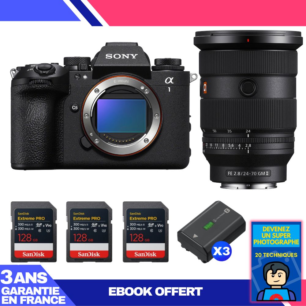 Boitier Sony alpha 1 II + FE 24 70mm f2.8 GM II + 3 SanDisk Extreme PRO UHS II SDXC + 3 Sony NP FZ100 + Ebook 'Devenez Un Super Photographe - vue 2