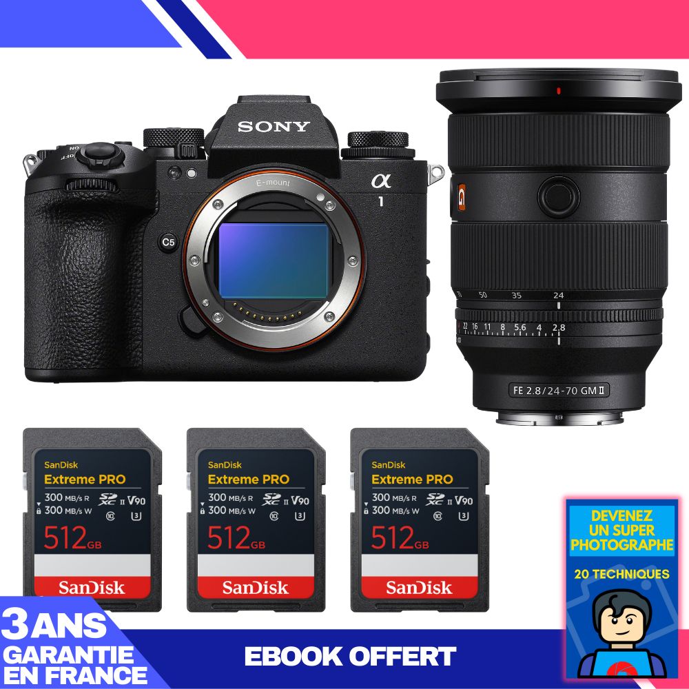 Boitier Sony alpha 1 II + FE 24 70mm f2.8 GM II + 3 SanDisk Extreme PRO UHS II SDXC + Ebook 'Devenez Un Super Photographe - vue 2