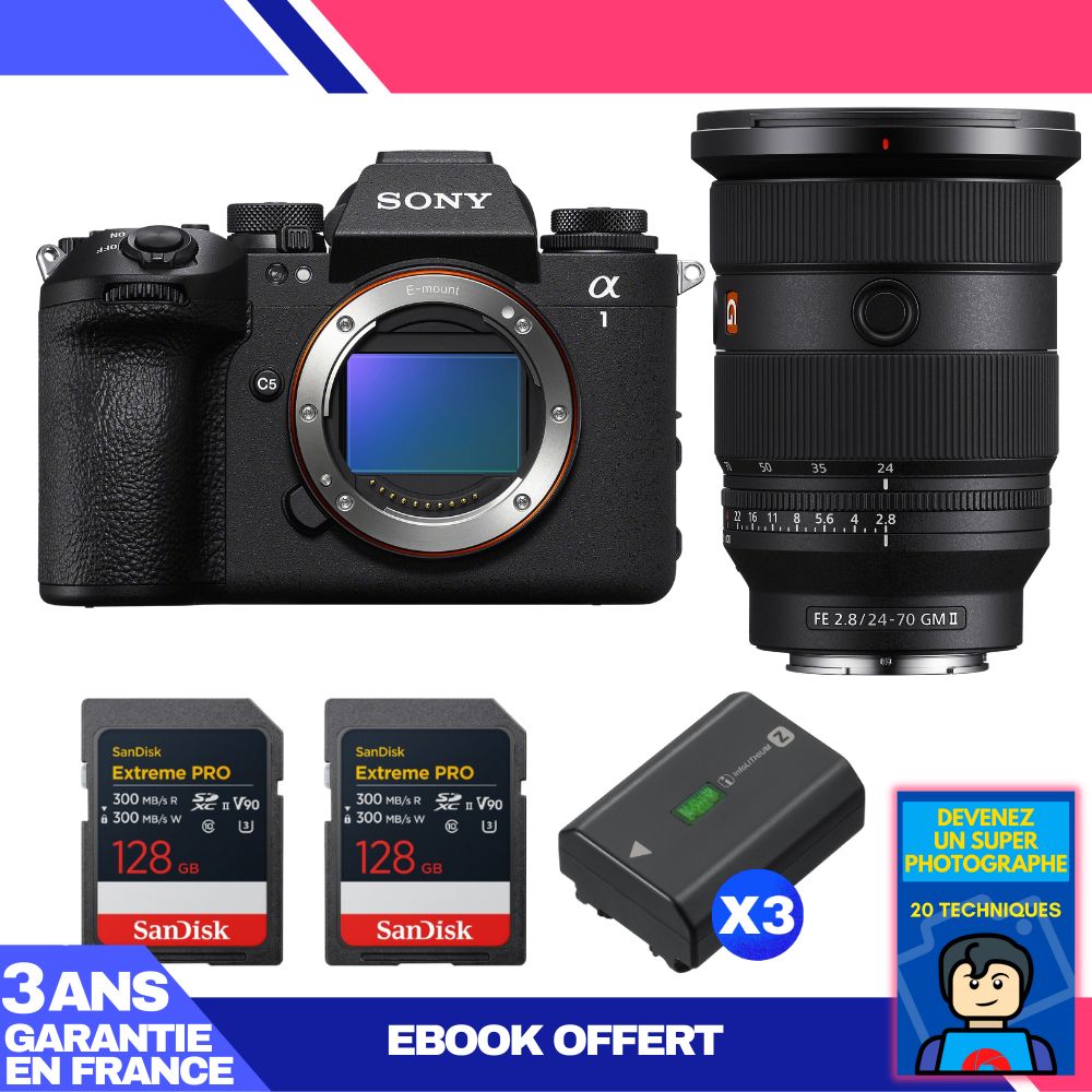 Boitier Sony alpha 1 II + FE 24 70mm f2.8 GM II + 2 SanDisk Extreme PRO UHS II SDXC + 3 Sony NP FZ100 + Ebook 'Devenez Un Super Photographe - vue 4