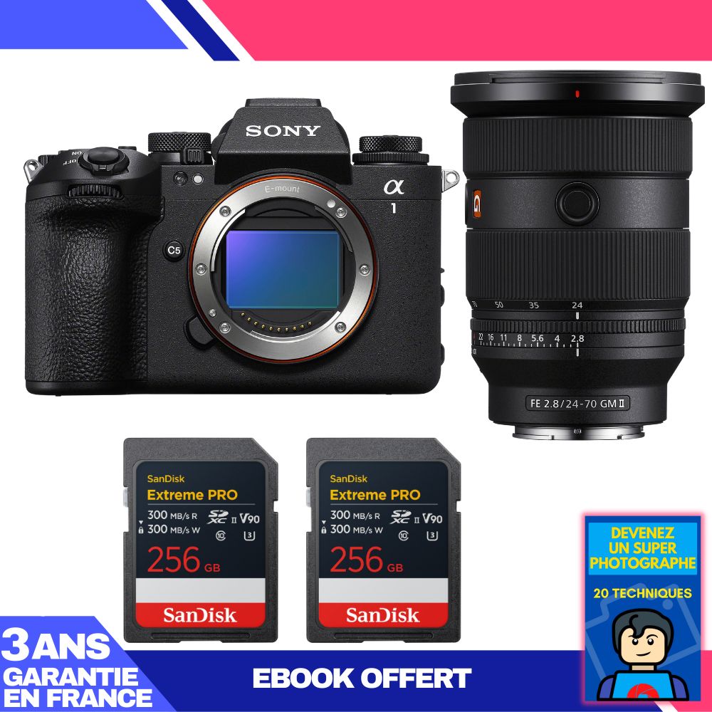 Boitier Sony alpha 1 II + FE 24 70mm f2.8 GM II + 2 SanDisk Extreme PRO UHS II SDXC + Ebook 'Devenez Un Super Photographe - vue 3