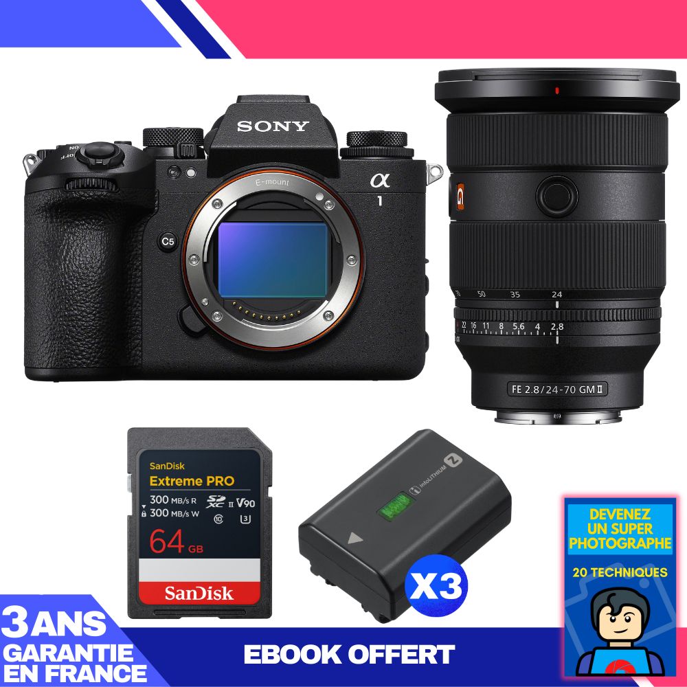 Boitier Sony alpha 1 II + FE 24 70mm f2.8 GM II + 1 SanDisk Extreme PRO UHS II SDXC + 3 Sony NP FZ100 + Ebook 'Devenez Un Super Photographe - vue 4