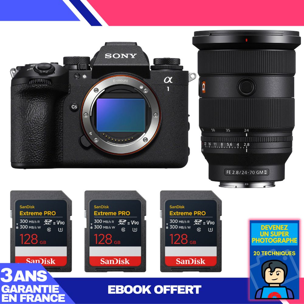 Boitier Sony alpha 1 II + FE 24 70mm f2.8 GM II + 3 SanDisk Extreme PRO UHS II SDXC + Ebook 'Devenez Un Super Photographe - vue 3