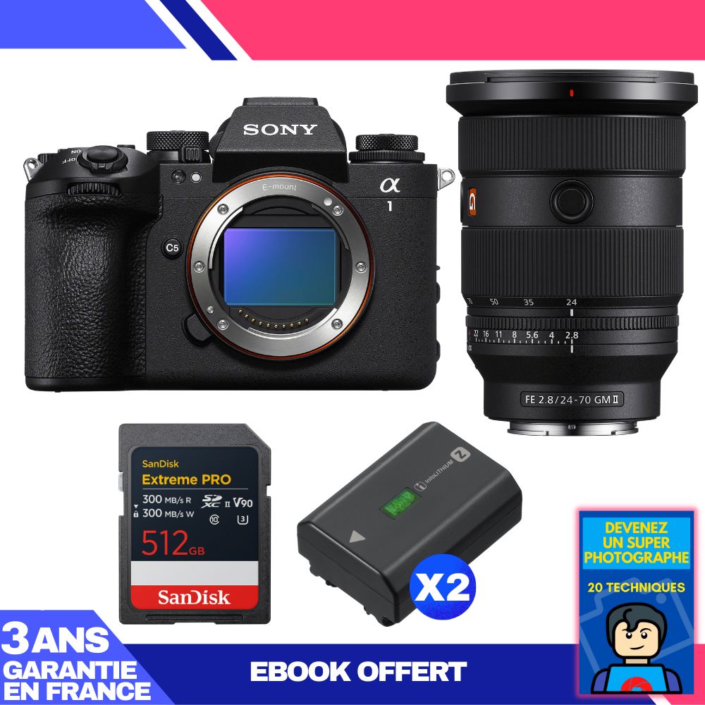 Boitier Sony alpha 1 II + FE 24 70mm f2.8 GM II + 1 SanDisk Extreme PRO UHS II SDXC + 2 Sony NP FZ100 + Ebook 'Devenez Un Super Photographe - vue 4