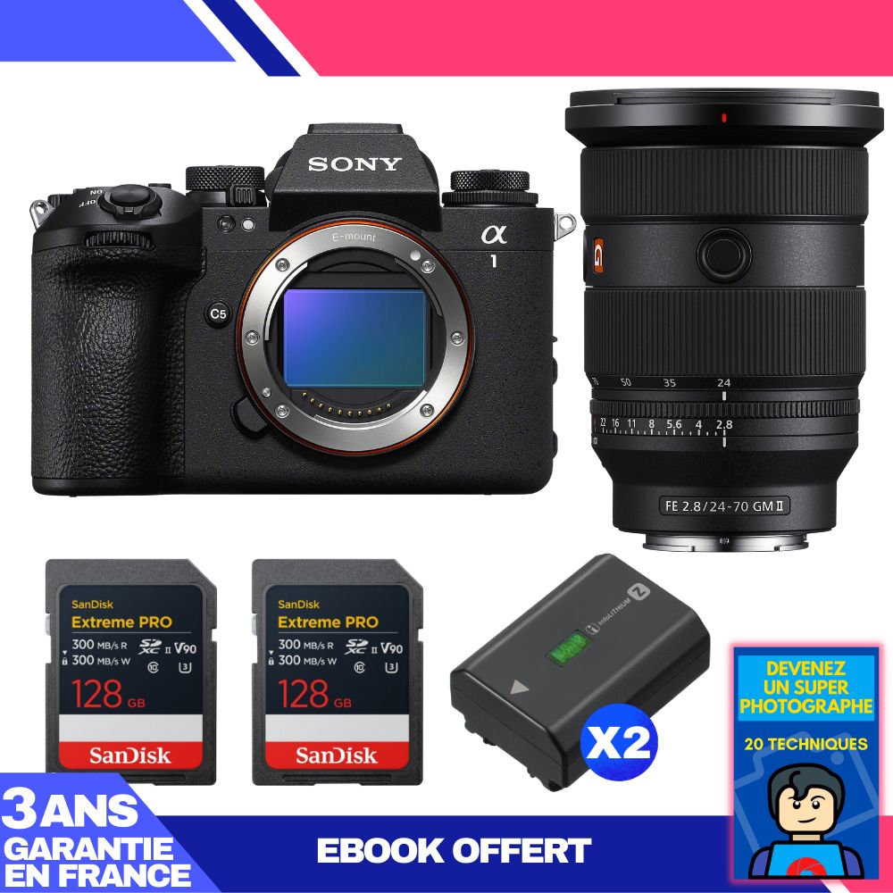 Boitier Sony alpha 1 II + FE 24 70mm f2.8 GM II + 2 SanDisk Extreme PRO UHS II SDXC + 2 Sony NP FZ100 + Ebook 'Devenez Un Super Photographe - vue 2