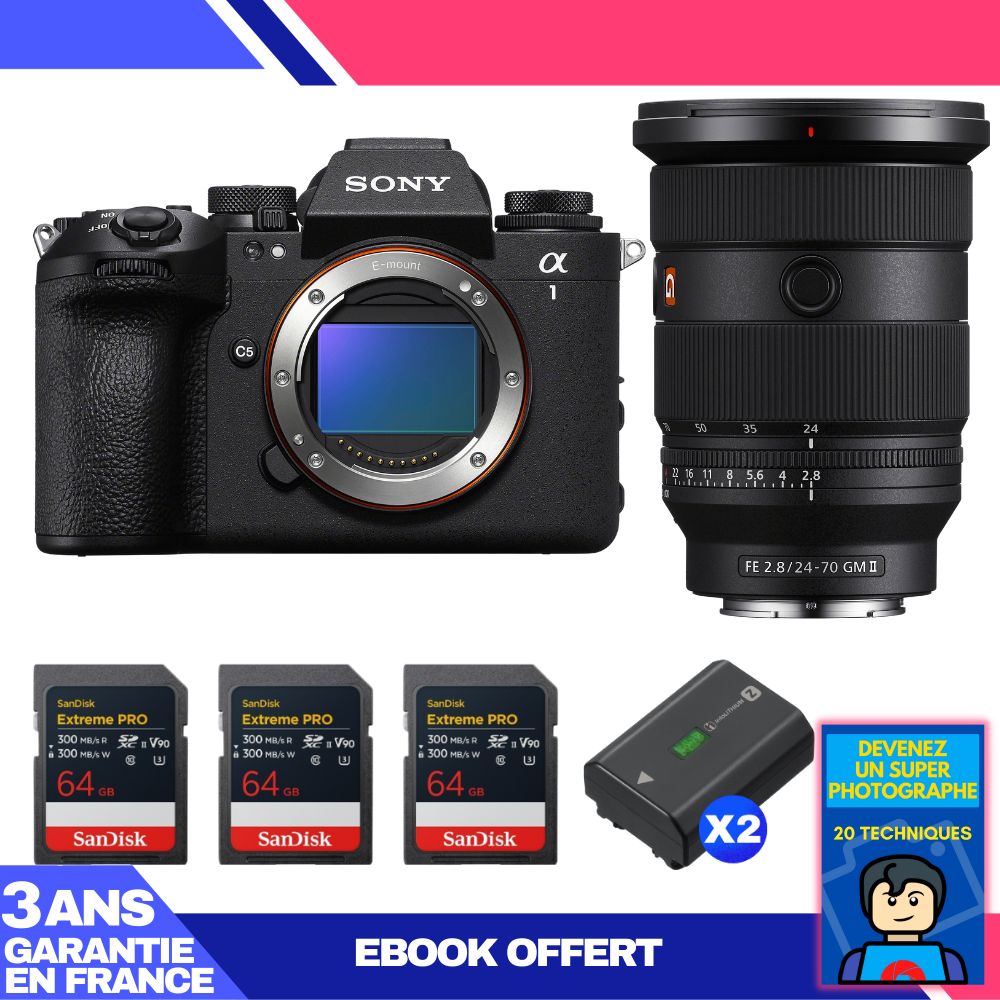 Boitier Sony alpha 1 II + FE 24 70mm f2.8 GM II + 3 SanDisk Extreme PRO UHS II SDXC + 2 Sony NP FZ100 + Ebook 'Devenez Un Super Photographe - vue 4