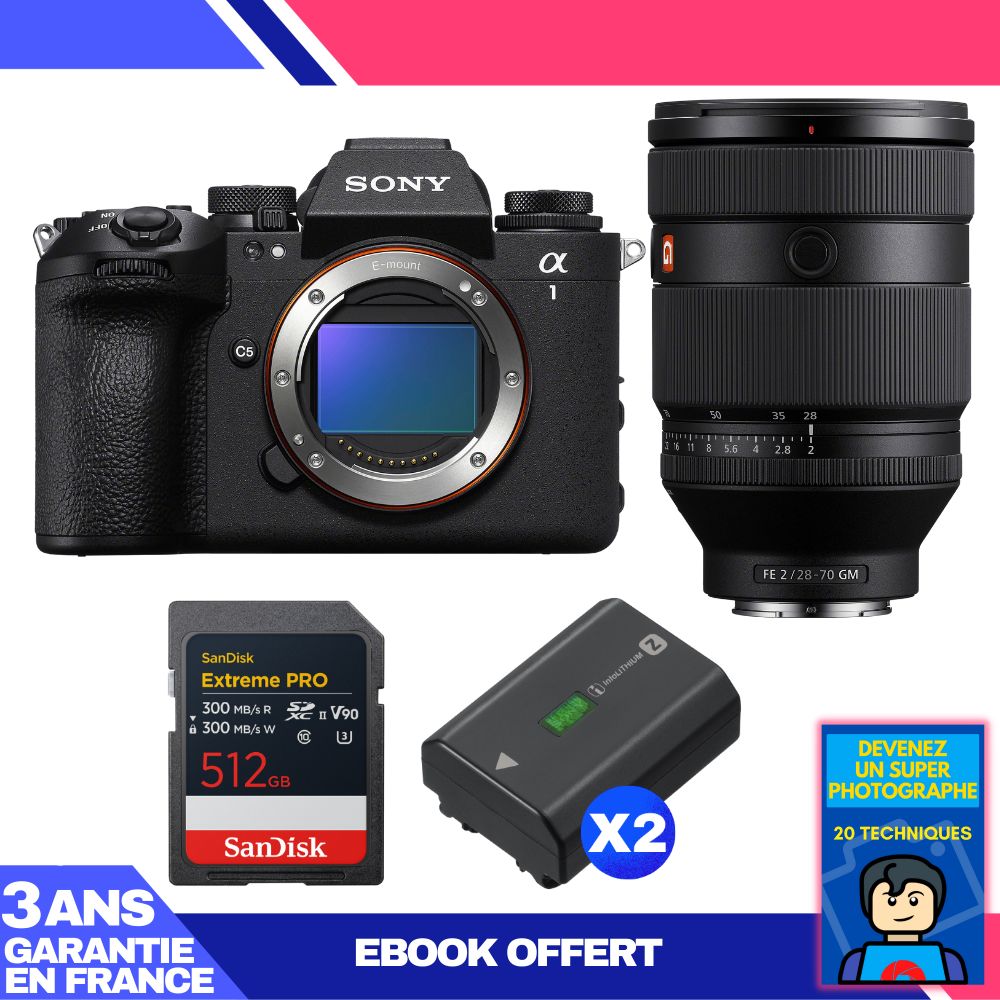 Boitier Sony alpha 1 II + FE 28 70mm f2 GM + 1 SanDisk Extreme PRO UHS II SDXC + 2 Sony NP FZ100 + Ebook 'Devenez Un Super Photographe - vue 3