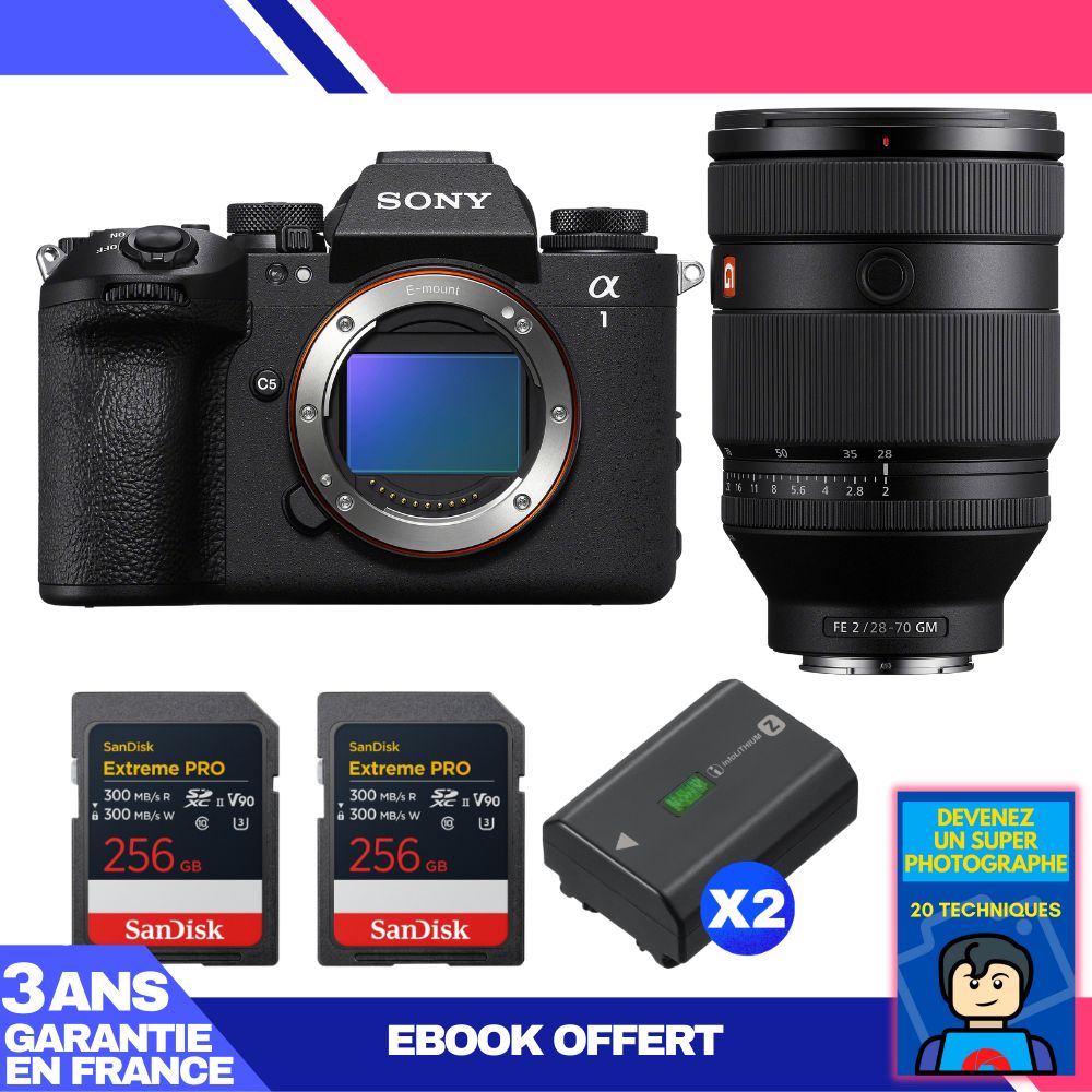 Boitier Sony alpha 1 II + FE 28 70mm f2 GM + 2 SanDisk Extreme PRO UHS II SDXC + 2 Sony NP FZ100 + Ebook 'Devenez Un Super Photographe - vue 3
