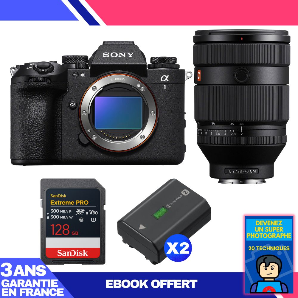 Boitier Sony alpha 1 II + FE 28 70mm f2 GM + 1 SanDisk Extreme PRO UHS II SDXC + 2 Sony NP FZ100 + Ebook 'Devenez Un Super Photographe - vue 2