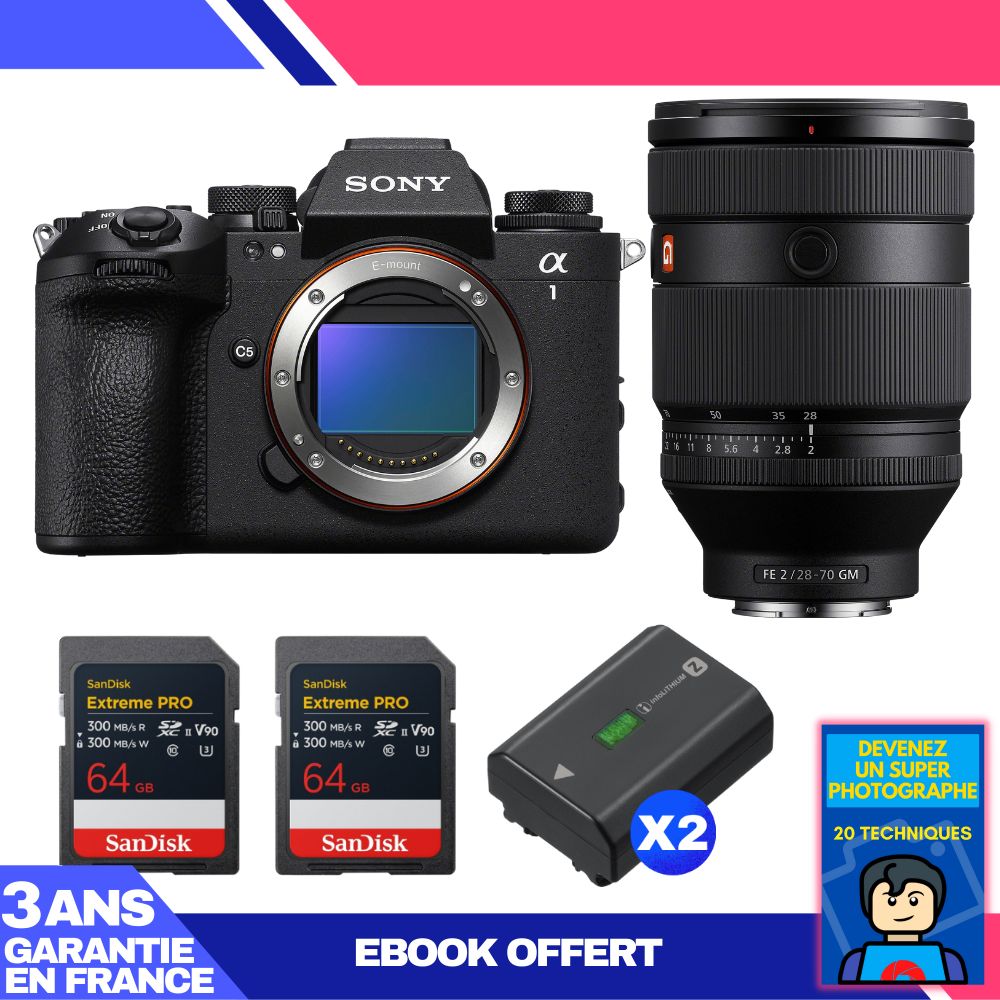 Boitier Sony alpha 1 II + FE 28 70mm f2 GM + 2 SanDisk Extreme PRO UHS II SDXC + 2 Sony NP FZ100 + Ebook 'Devenez Un Super Photographe - vue 2