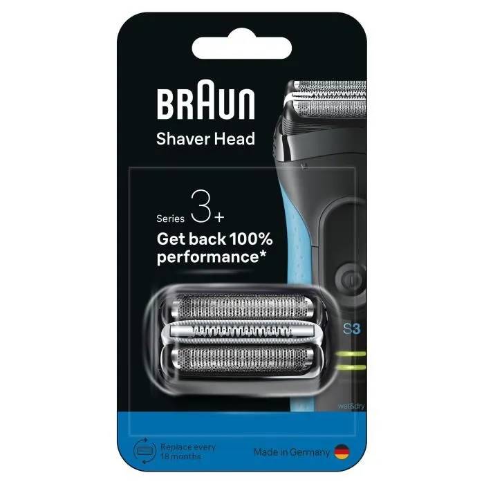Tête de rasoir BRAUN Series 3+ - 2 grilles - Peigne MicroComb - 100 % fabriqué en Allemagne