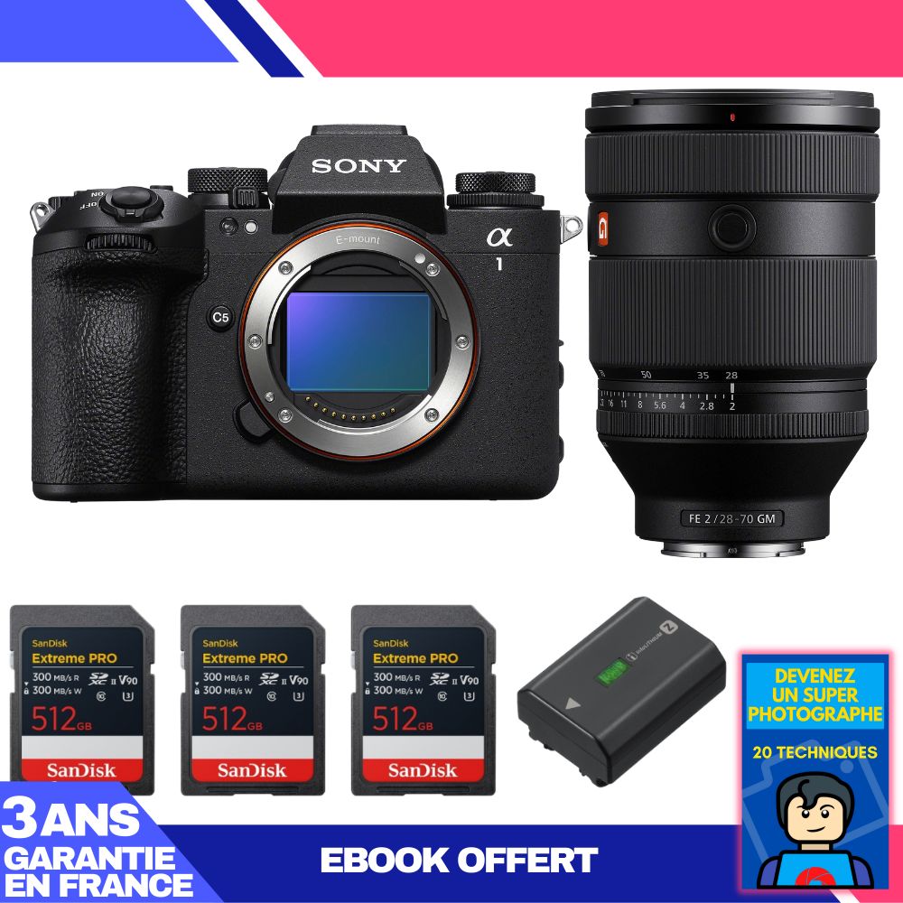 Boitier Sony alpha 1 II + FE 28 70mm f2 GM + 3 SanDisk Extreme PRO UHS II SDXC + Sony NP FZ100 + Ebook 'Devenez Un Super Photographe - vue 3