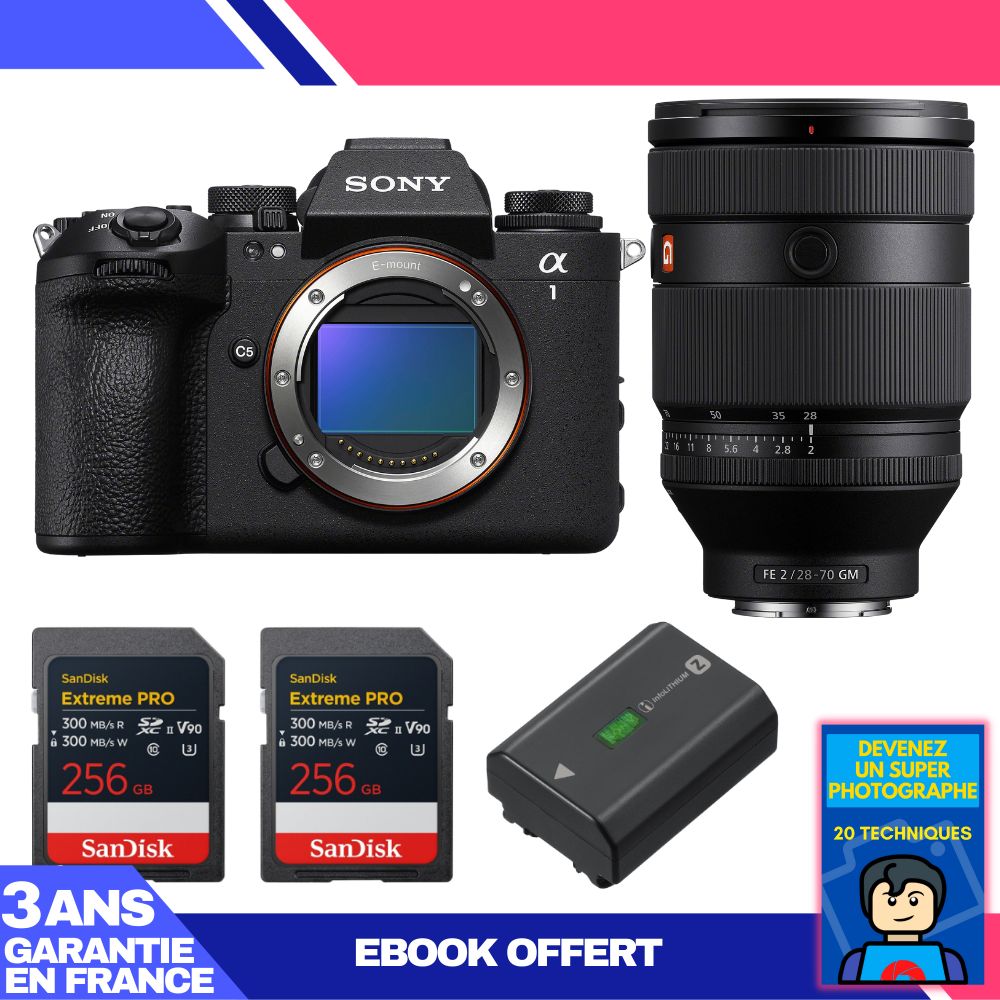 Boitier Sony alpha 1 II + FE 28 70mm f2 GM + 2 SanDisk Extreme PRO UHS II SDXC + Sony NP FZ100 + Ebook 'Devenez Un Super Photographe - vue 4