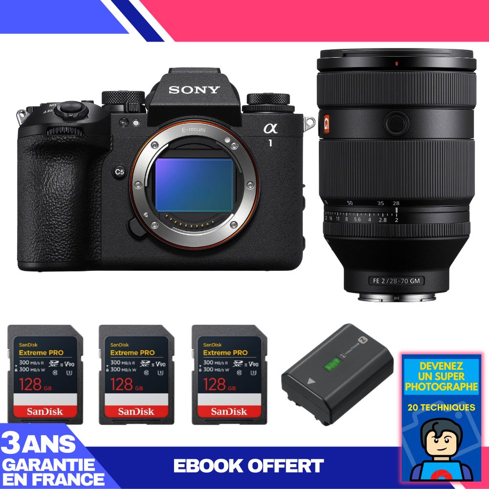 Boitier Sony alpha 1 II + FE 28 70mm f2 GM + 3 SanDisk Extreme PRO UHS II SDXC + Sony NP FZ100 + Ebook 'Devenez Un Super Photographe - vue 4
