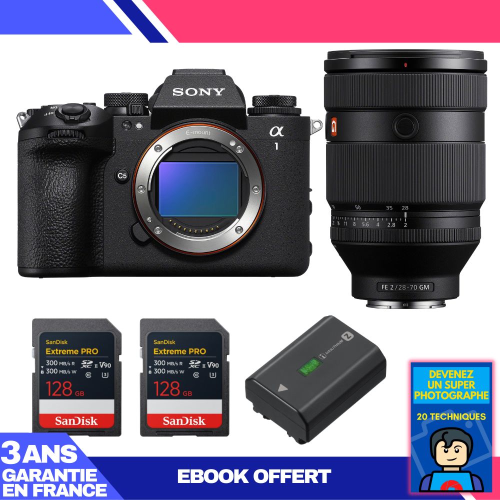 Boitier Sony alpha 1 II + FE 28 70mm f2 GM + 2 SanDisk Extreme PRO UHS II SDXC + Sony NP FZ100 + Ebook 'Devenez Un Super Photographe - vue 3