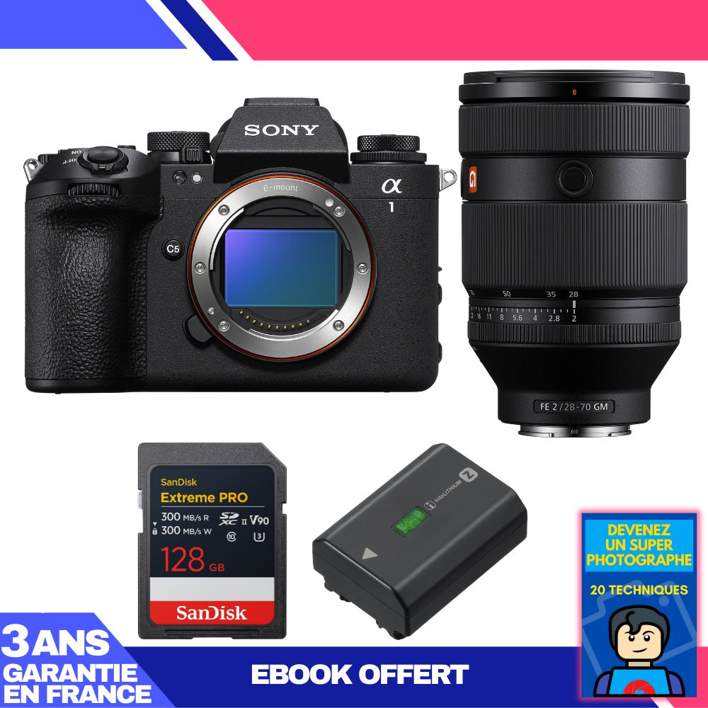 Boitier Sony alpha 1 II + FE 28 70mm f2 GM + 1 SanDisk Extreme PRO UHS II SDXC + Sony NP FZ100 + Ebook 'Devenez Un Super Photographe - vue 2