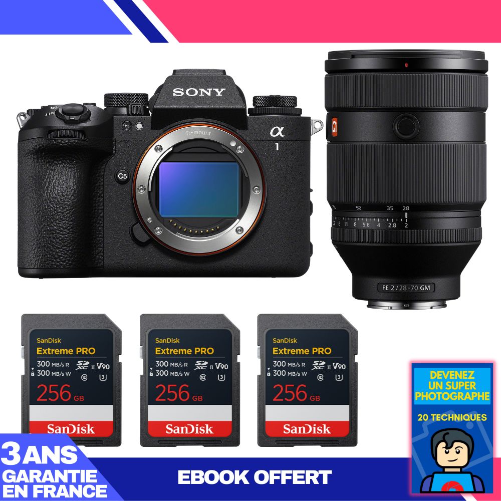 Boitier Sony alpha 1 II + FE 28 70mm f2 GM + 3 SanDisk Extreme PRO UHS II SDXC + Ebook 'Devenez Un Super Photographe