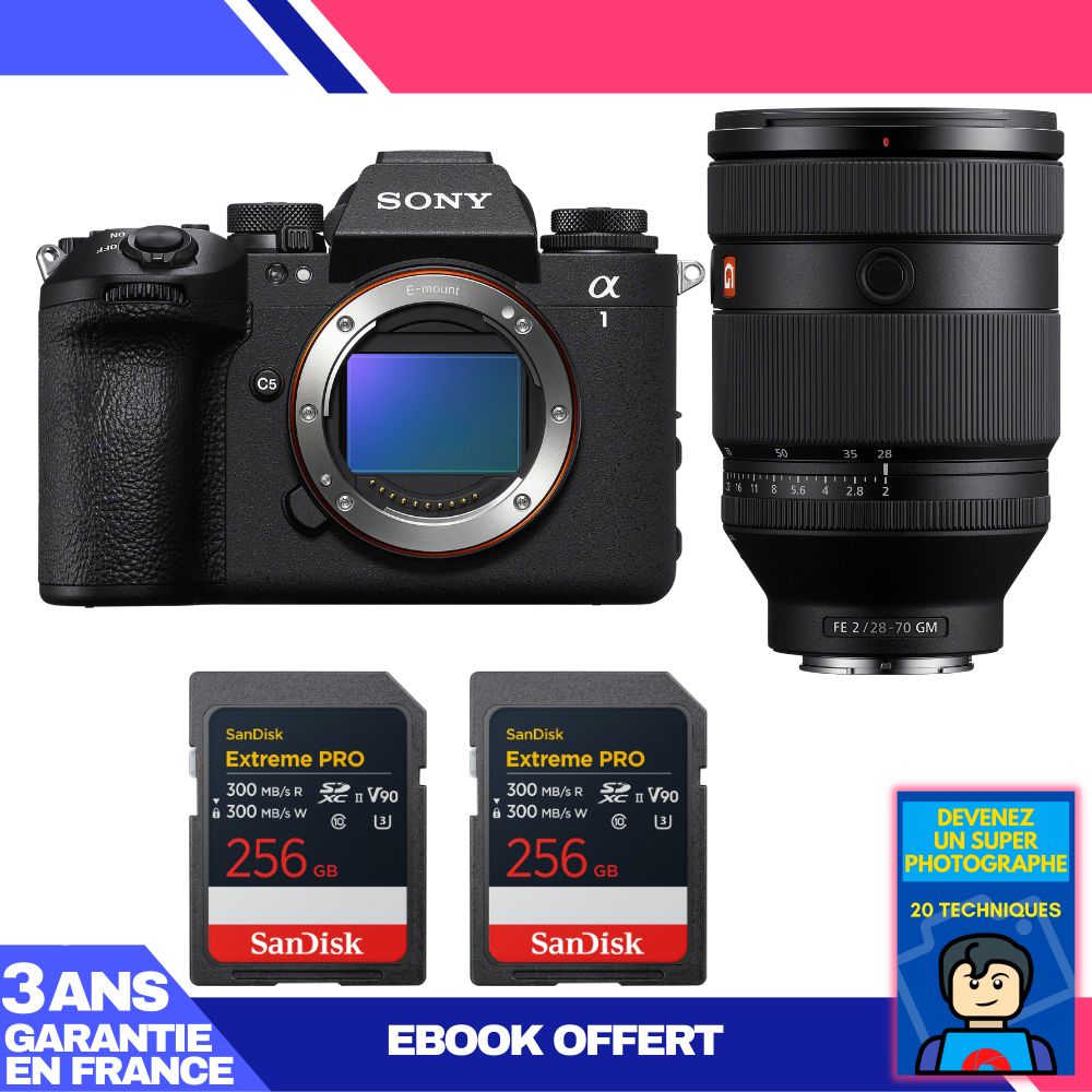 Boitier Sony alpha 1 II + FE 28 70mm f2 GM + 2 SanDisk Extreme PRO UHS II SDXC + Ebook 'Devenez Un Super Photographe