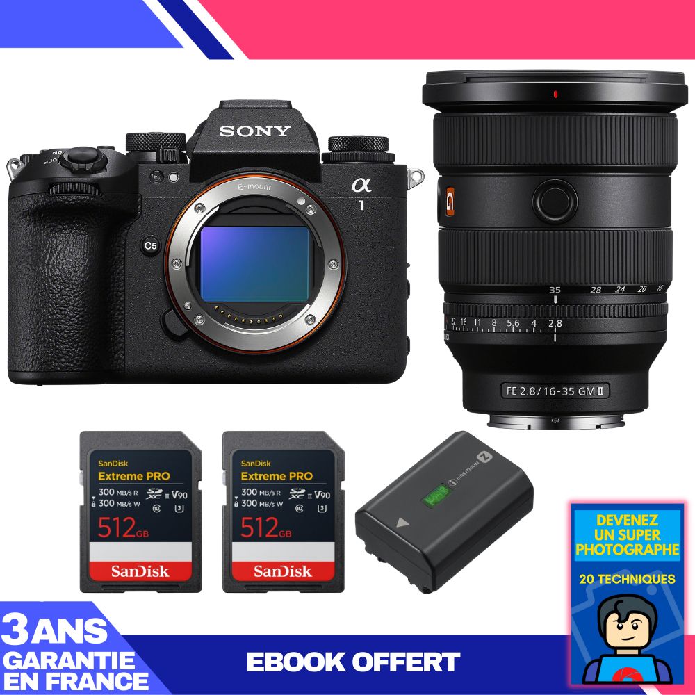 Boitier Sony alpha 1 II + FE 16 35mm f2.8 GM II + 2 SanDisk Extreme PRO UHS II SDXC + Sony NP FZ100 + Ebook 'Devenez Un Super Photographe - vue 3