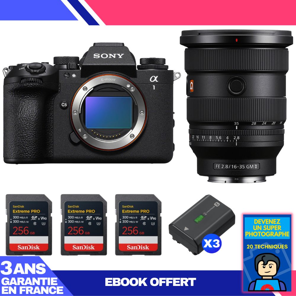 Boitier Sony alpha 1 II + FE 16 35mm f2.8 GM II + 3 SanDisk Extreme PRO UHS II SDXC + 3 Sony NP FZ100 + Ebook 'Devenez Un Super Photographe - vue 4