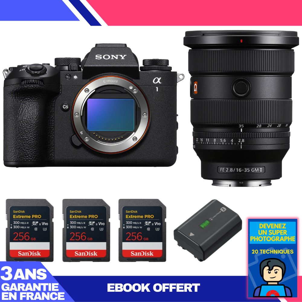 Boitier Sony alpha 1 II + FE 16 35mm f2.8 GM II + 3 SanDisk Extreme PRO UHS II SDXC + Sony NP FZ100 + Ebook 'Devenez Un Super Photographe - vue 3