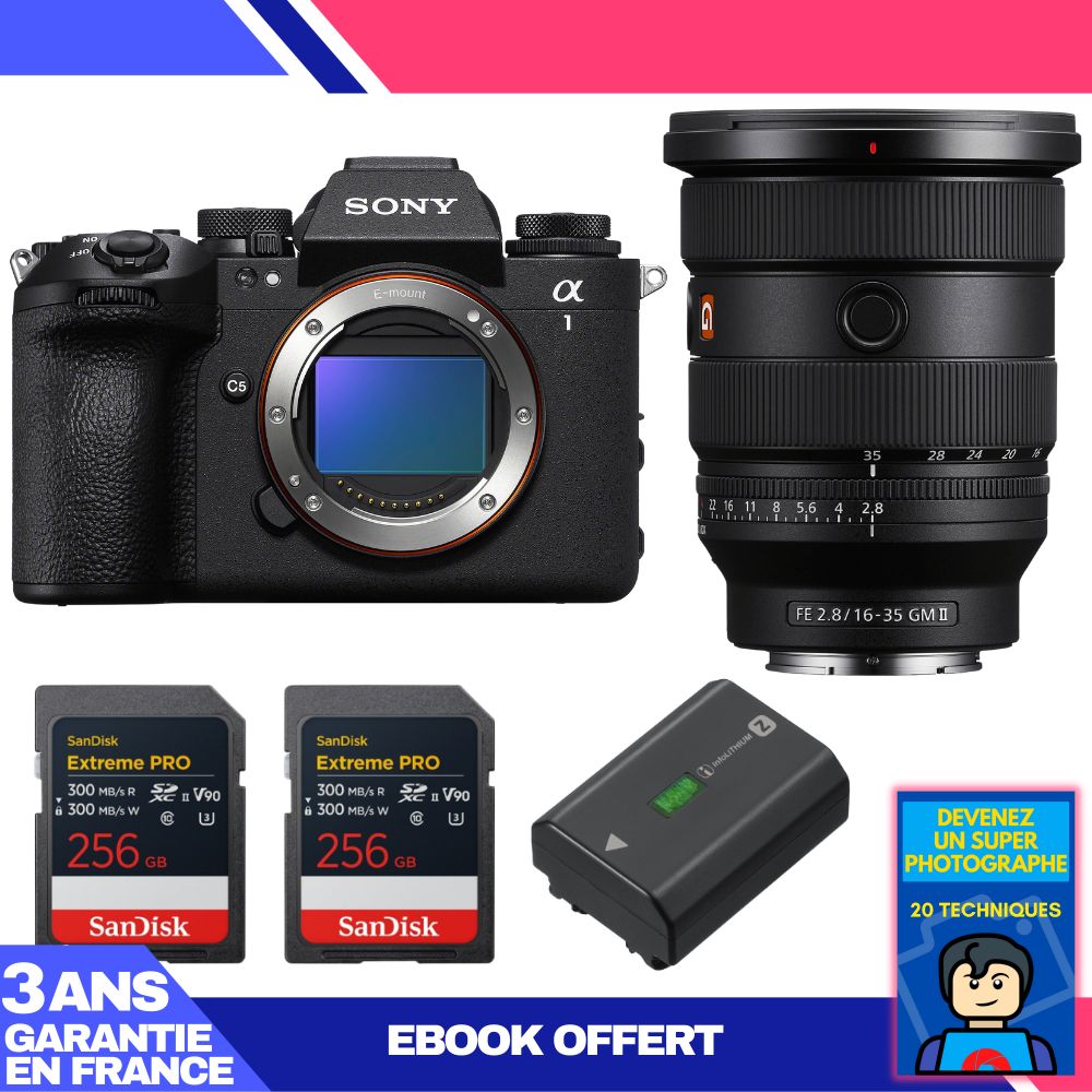 Boitier Sony alpha 1 II + FE 16 35mm f2.8 GM II + 2 SanDisk Extreme PRO UHS II SDXC + Sony NP FZ100 + Ebook 'Devenez Un Super Photographe - vue 4