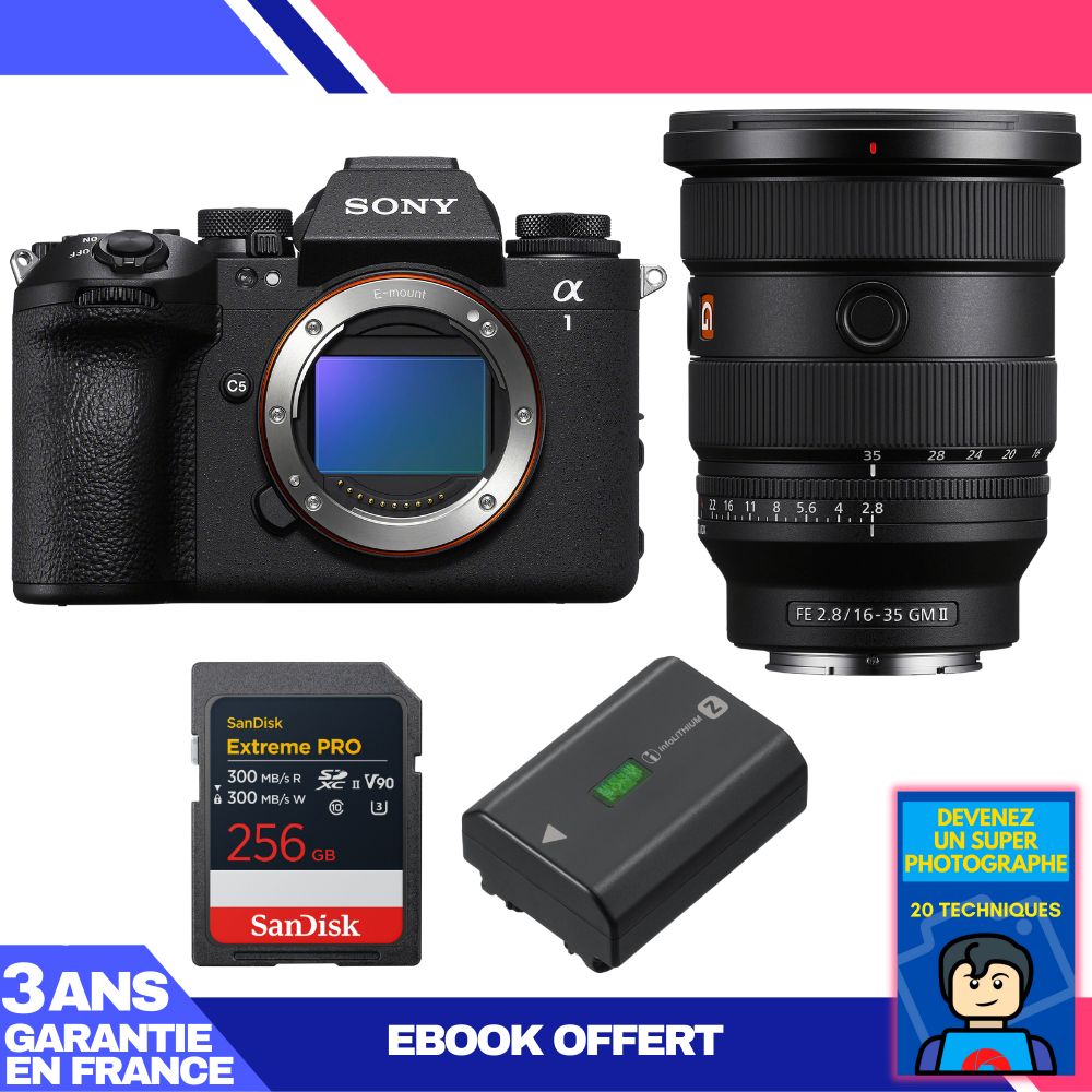Boitier Sony alpha 1 II + FE 16 35mm f2.8 GM II + 1 SanDisk Extreme PRO UHS II SDXC + Sony NP FZ100 + Ebook 'Devenez Un Super Photographe - vue 2