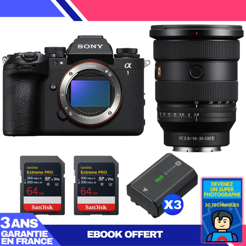 Boitier Sony alpha 1 II + FE 16 35mm f2.8 GM II + 2 SanDisk Extreme PRO UHS II SDXC + 3 Sony NP FZ100 + Ebook 'Devenez Un Super Photographe - vue 4