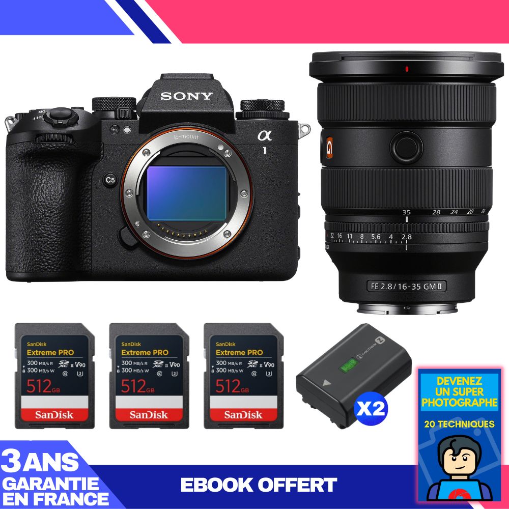 Boitier Sony alpha 1 II + FE 16 35mm f2.8 GM II + 3 SanDisk Extreme PRO UHS II SDXC + 2 Sony NP FZ100 + Ebook 'Devenez Un Super Photographe - vue 4