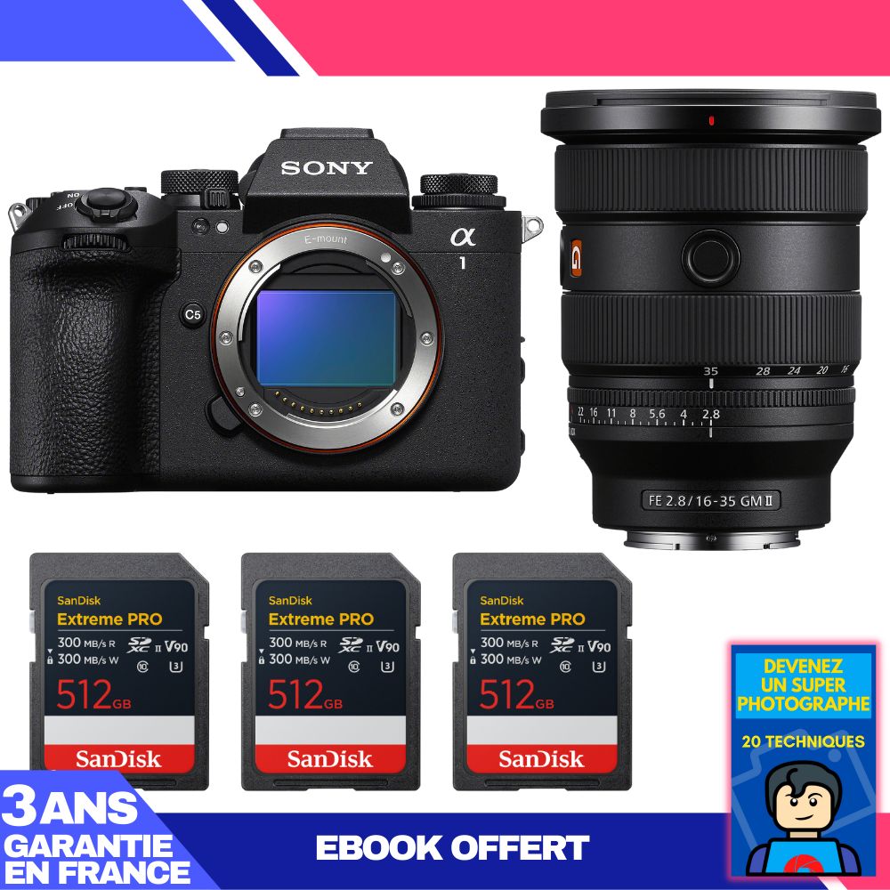 Boitier Sony alpha 1 II + FE 16 35mm f2.8 GM II + 3 SanDisk Extreme PRO UHS II SDXC + Ebook 'Devenez Un Super Photographe - vue 3