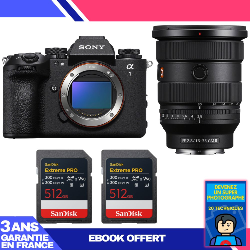 Boitier Sony alpha 1 II + FE 16 35mm f2.8 GM II + 2 SanDisk Extreme PRO UHS II SDXC + Ebook 'Devenez Un Super Photographe - vue 4