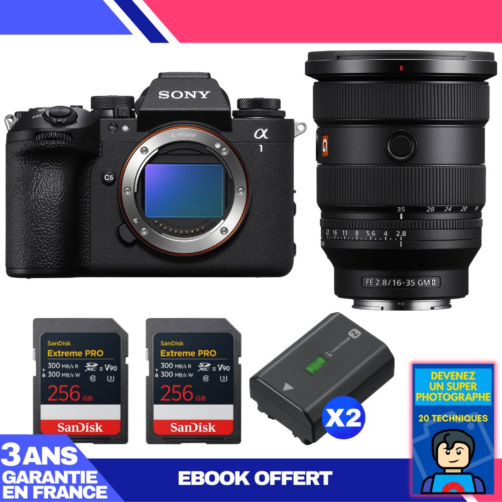 Boitier Sony alpha 1 II + FE 16 35mm f2.8 GM II + 2 SanDisk Extreme PRO UHS II SDXC + 2 Sony NP FZ100 + Ebook 'Devenez Un Super Photographe - vue 4