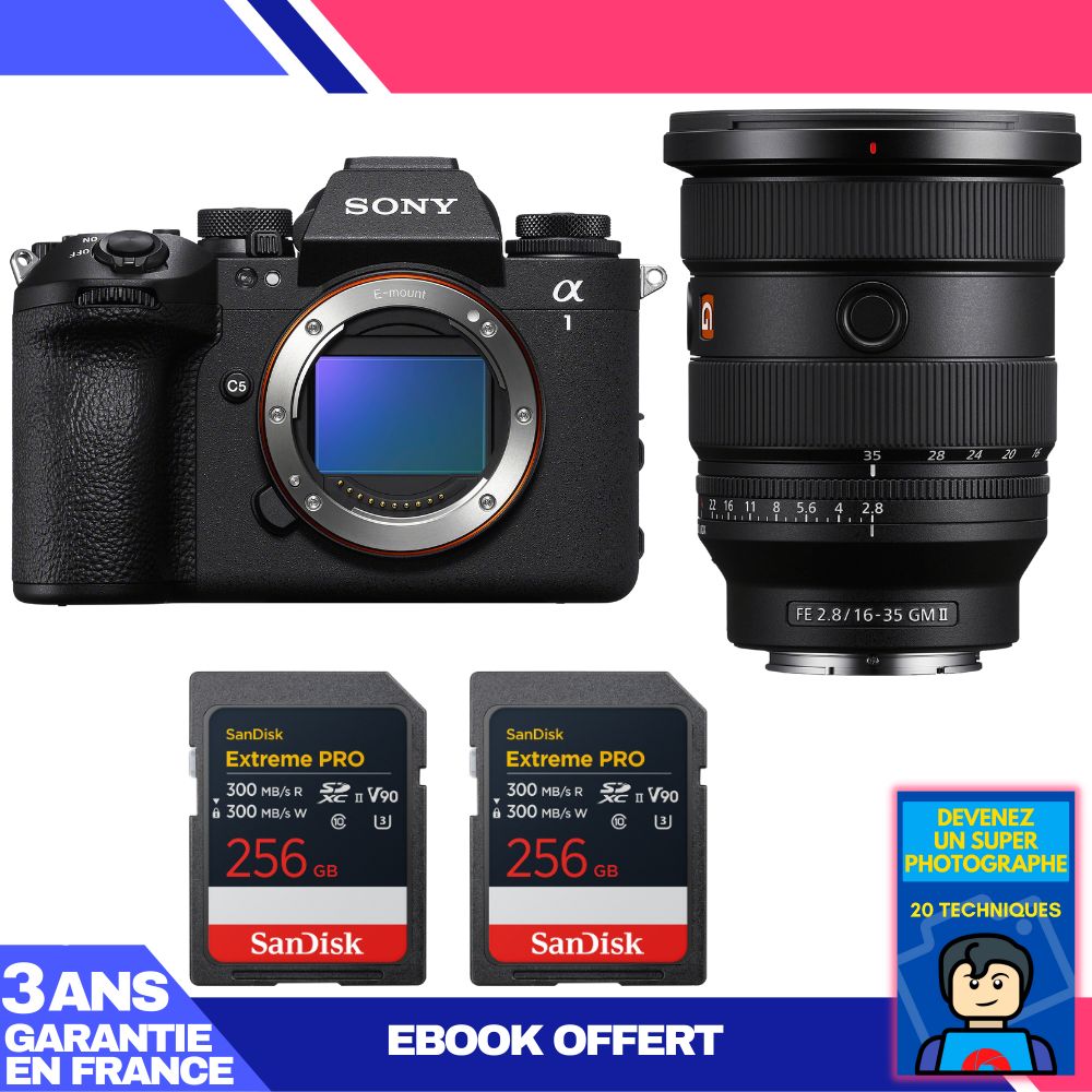 Boitier Sony alpha 1 II + FE 16 35mm f2.8 GM II + 2 SanDisk Extreme PRO UHS II SDXC + Ebook 'Devenez Un Super Photographe