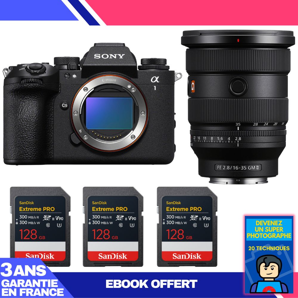 Boitier Sony alpha 1 II + FE 16 35mm f2.8 GM II + 3 SanDisk Extreme PRO UHS II SDXC + Ebook 'Devenez Un Super Photographe - vue 4