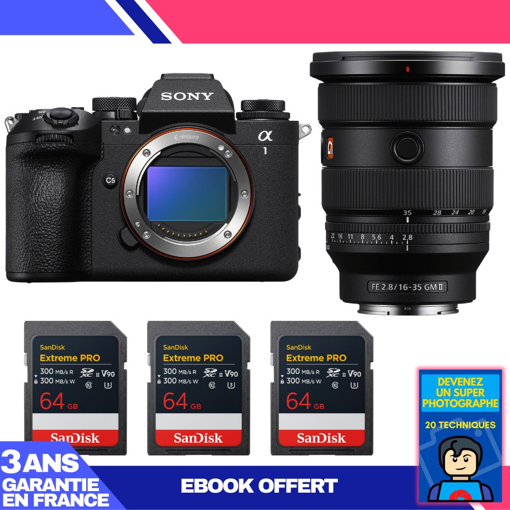 Boitier Sony alpha 1 II + FE 16 35mm f2.8 GM II + 3 SanDisk Extreme PRO UHS II SDXC + Ebook 'Devenez Un Super Photographe - vue 2
