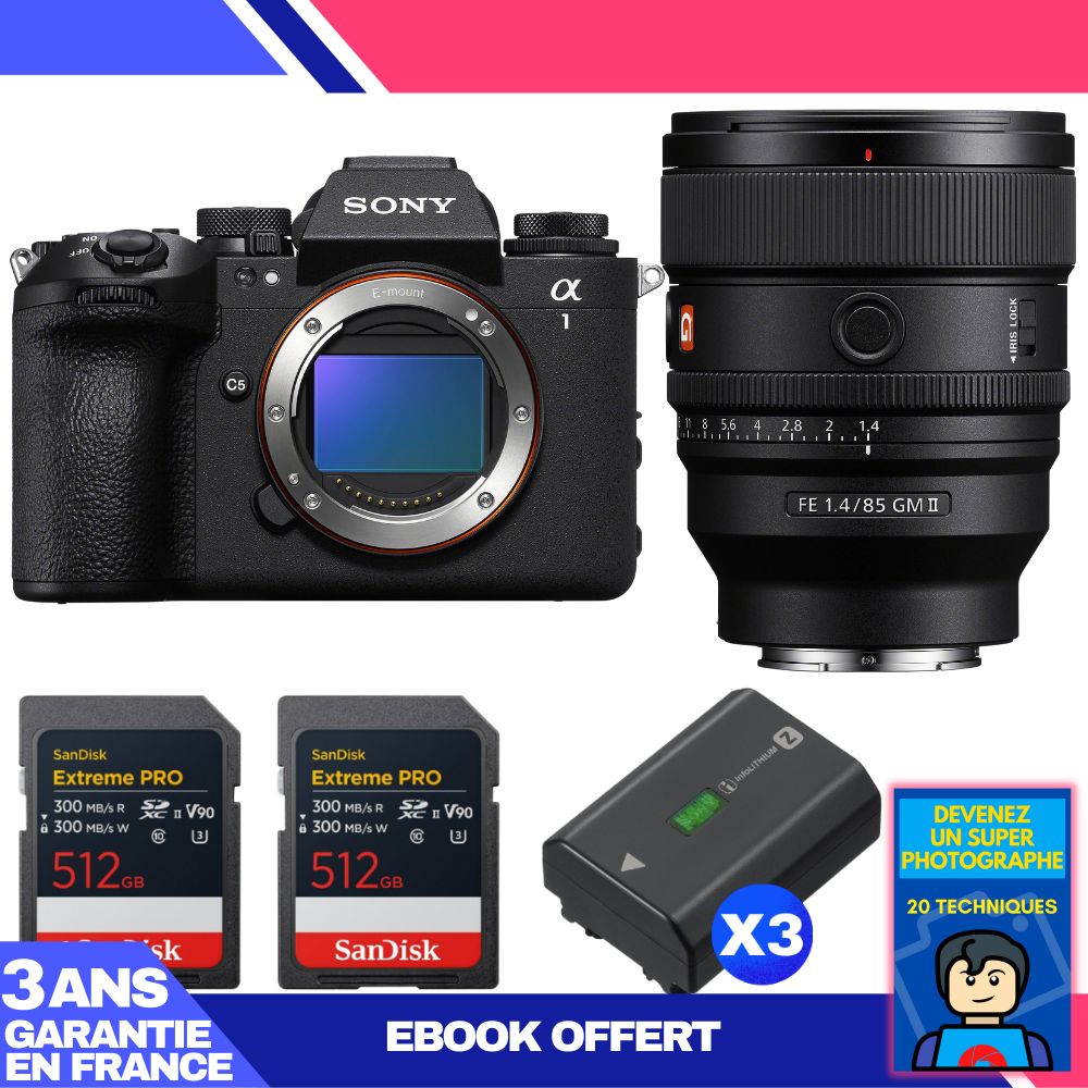 Boitier Sony alpha 1 II + FE 85mm f1.4 GM II + 2 SanDisk Extreme PRO UHS II SDXC + 3 Sony NP FZ100 + Ebook 'Devenez Un Super Photographe - vue 4
