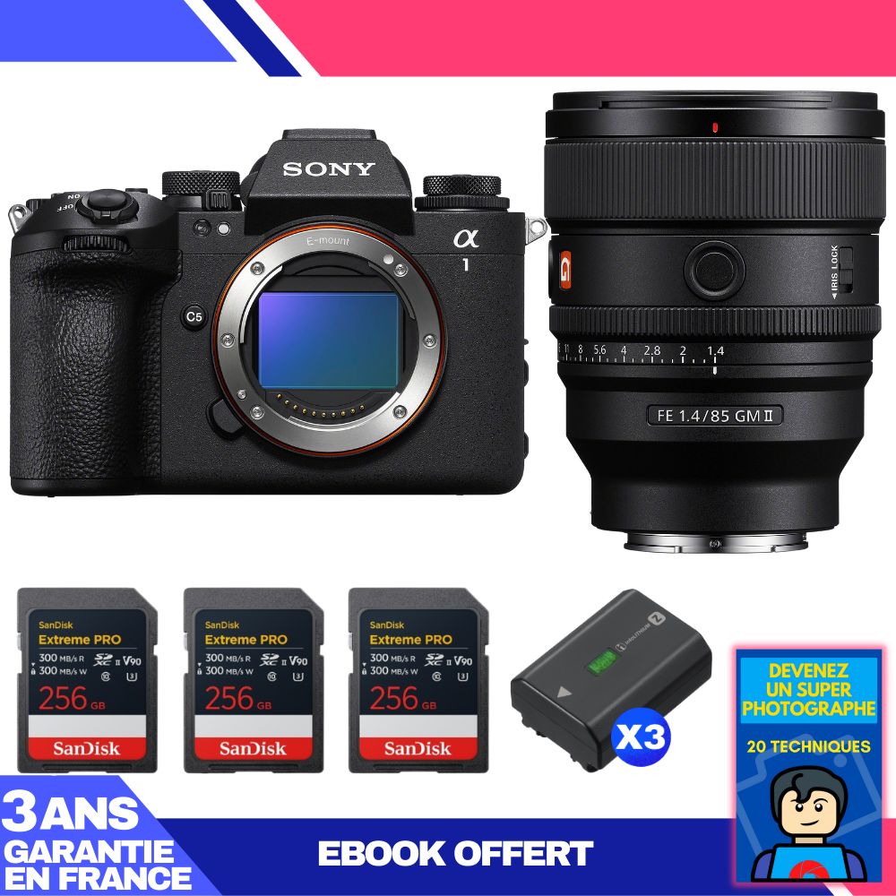 Boitier Sony alpha 1 II + FE 85mm f1.4 GM II + 3 SanDisk Extreme PRO UHS II SDXC + 3 Sony NP FZ100 + Ebook 'Devenez Un Super Photographe - vue 3