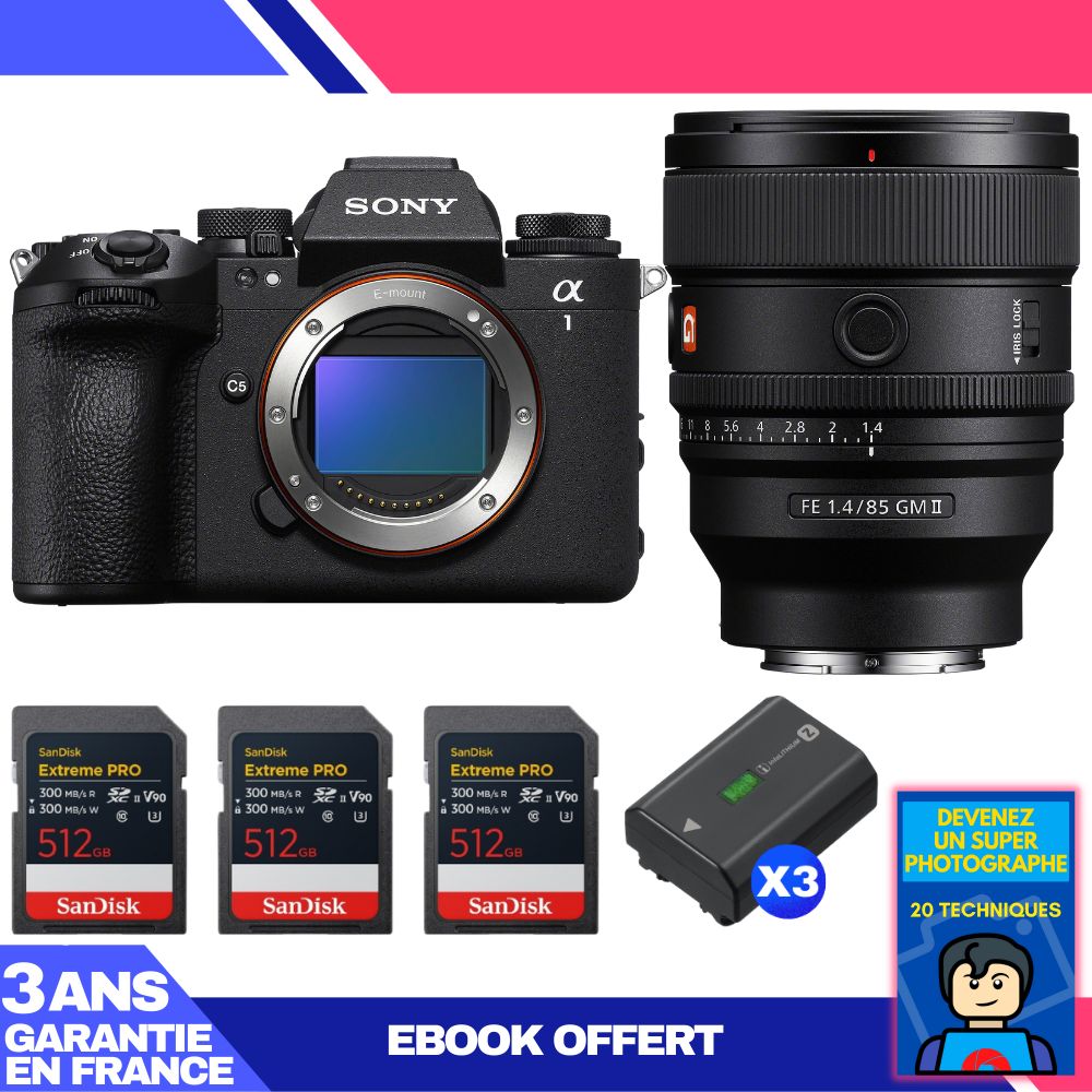 Boitier Sony alpha 1 II + FE 85mm f1.4 GM II + 3 SanDisk Extreme PRO UHS II SDXC + 3 Sony NP FZ100 + Ebook 'Devenez Un Super Photographe - vue 4