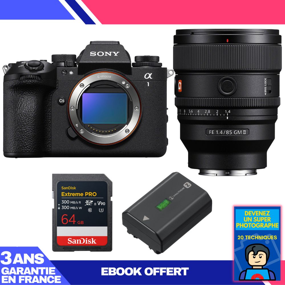 Boitier Sony alpha 1 II + FE 85mm f1.4 GM II + 1 SanDisk Extreme PRO UHS II SDXC + Sony NP FZ100 + Ebook 'Devenez Un Super Photographe - vue 3