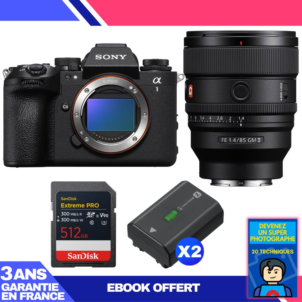 Boitier Sony alpha 1 II + FE 85mm f1.4 GM II + 1 SanDisk Extreme PRO UHS II SDXC + 2 Sony NP FZ100 + Ebook 'Devenez Un Super Photographe - vue 3