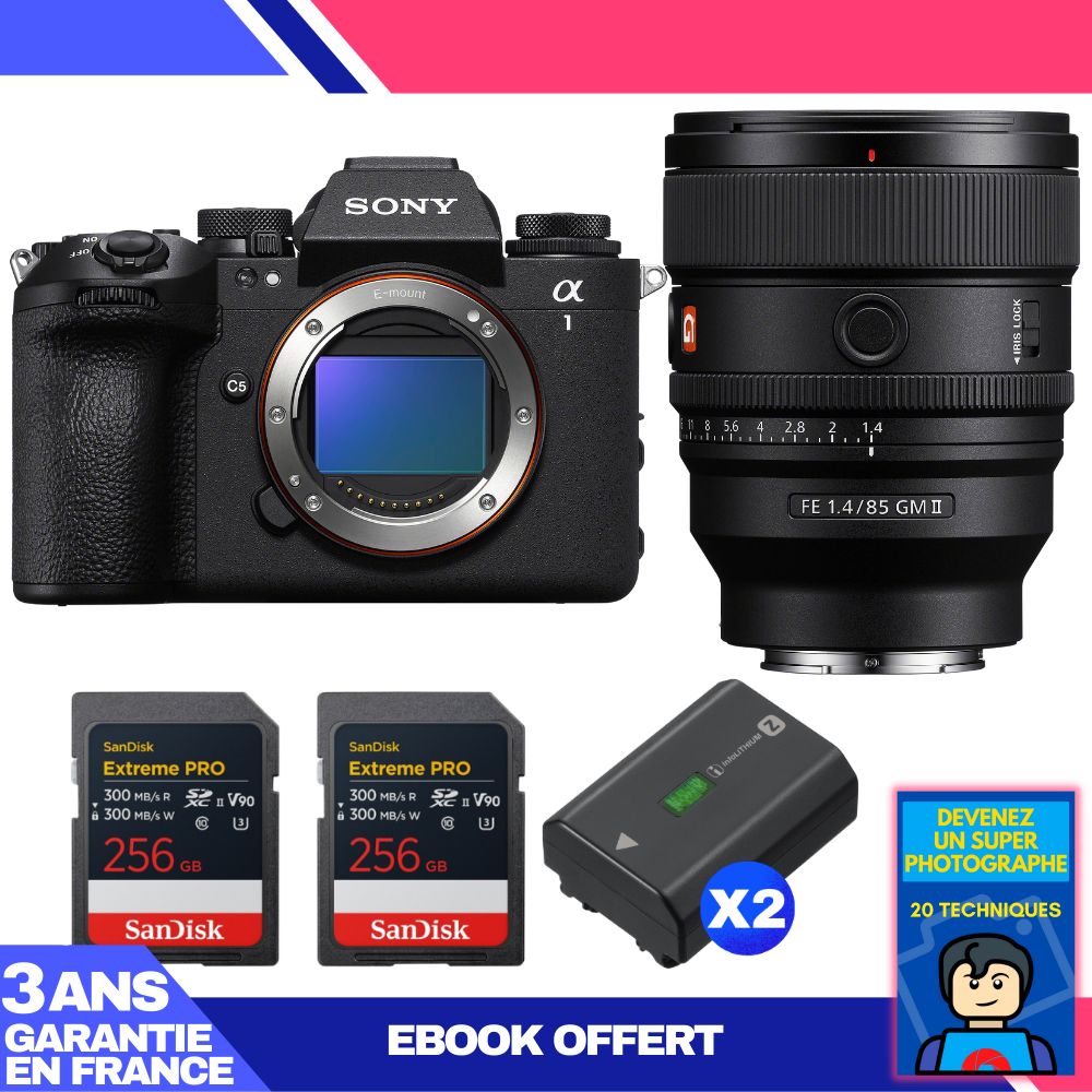 Boitier Sony alpha 1 II + FE 85mm f1.4 GM II + 2 SanDisk Extreme PRO UHS II SDXC + 2 Sony NP FZ100 + Ebook 'Devenez Un Super Photographe - vue 2