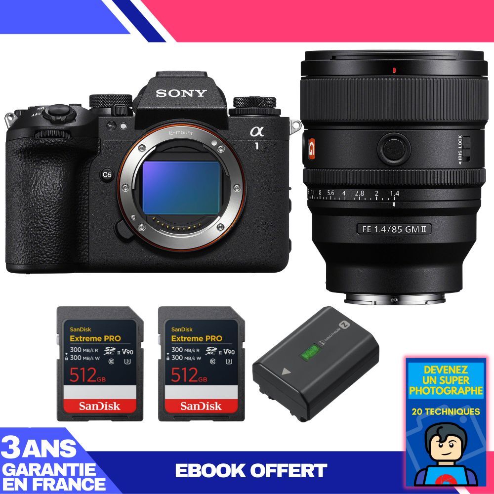Boitier Sony alpha 1 II + FE 85mm f1.4 GM II + 2 SanDisk Extreme PRO UHS II SDXC + Sony NP FZ100 + Ebook 'Devenez Un Super Photographe - vue 2