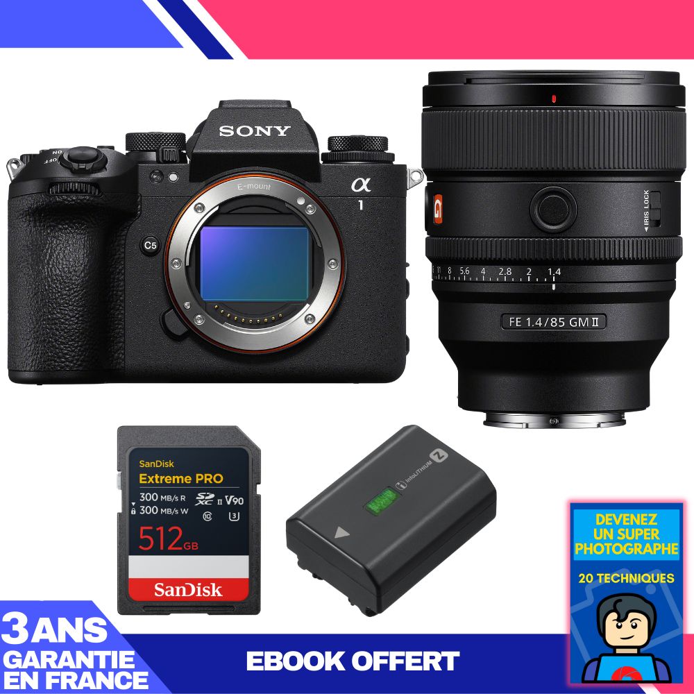 Boitier Sony alpha 1 II + FE 85mm f1.4 GM II + 1 SanDisk Extreme PRO UHS II SDXC + Sony NP FZ100 + Ebook 'Devenez Un Super Photographe - vue 2