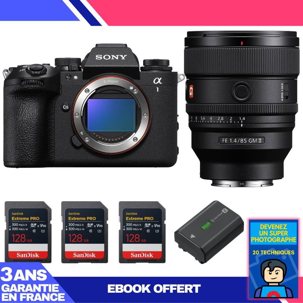 Boitier Sony alpha 1 II + FE 85mm f1.4 GM II + 3 SanDisk Extreme PRO UHS II SDXC + Sony NP FZ100 + Ebook 'Devenez Un Super Photographe - vue 2