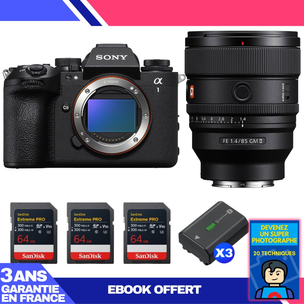 Boitier Sony alpha 1 II + FE 85mm f1.4 GM II + 3 SanDisk Extreme PRO UHS II SDXC + 3 Sony NP FZ100 + Ebook 'Devenez Un Super Photographe - vue 2