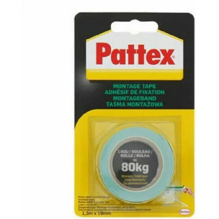 Pattex Ruban Double Face Adhesif d'assemblage Super Puissant 80 kg 1.5m x 19mm - vue 2