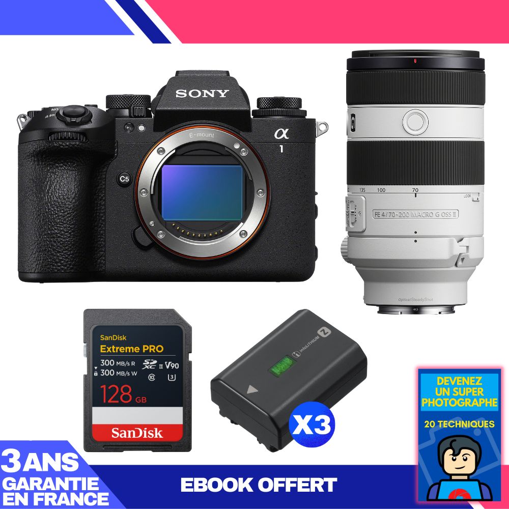 Boitier Sony alpha 1 II + FE 70 200mm f4 Macro G OSS II + 1 SanDisk Extreme PRO UHS II SDXC + 3 Sony NP FZ100 + Ebook 'Devenez Un Super Photographe - vue 4