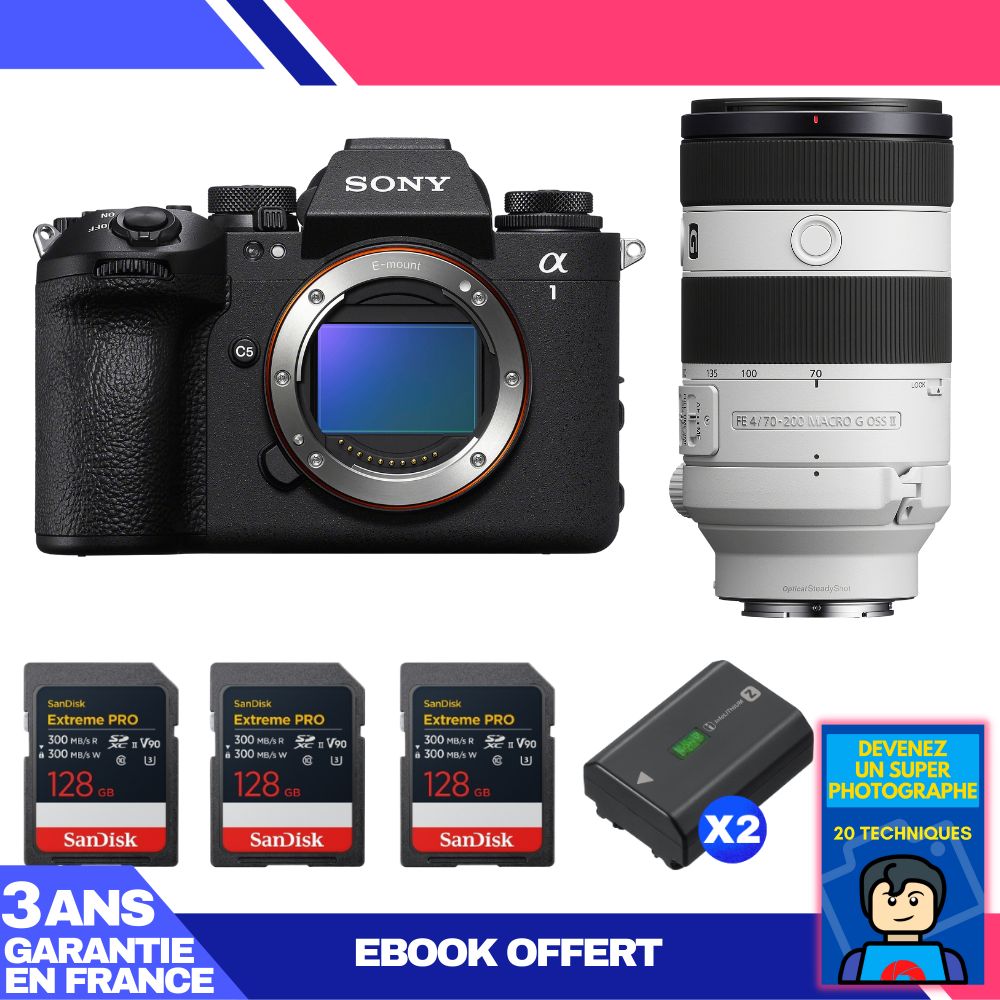 Boitier Sony alpha 1 II + FE 70 200mm f4 Macro G OSS II + 3 SanDisk Extreme PRO UHS II SDXC + 2 Sony NP FZ100 + Ebook 'Devenez Un Super Photographe - vue 4