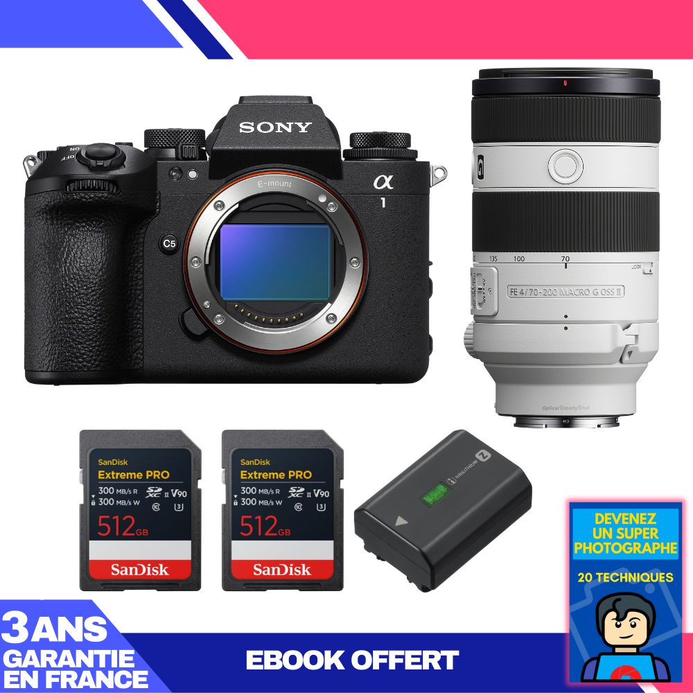 Boitier Sony alpha 1 II + FE 70 200mm f4 Macro G OSS II + 2 SanDisk Extreme PRO UHS II SDXC + Sony NP FZ100 + Ebook 'Devenez Un Super Photographe - vue 2